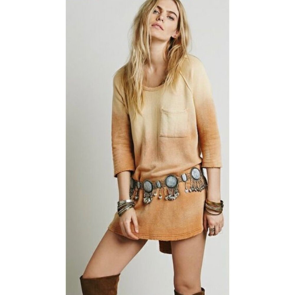 Free People Peach Ombre Relaxed Sweater Mini Dress Tunic